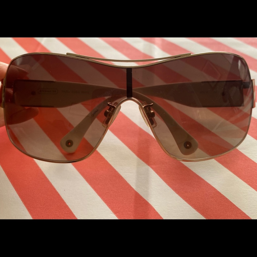 Authentic Coach Women’s Aviator Sunglasses, Color: Hazel and White